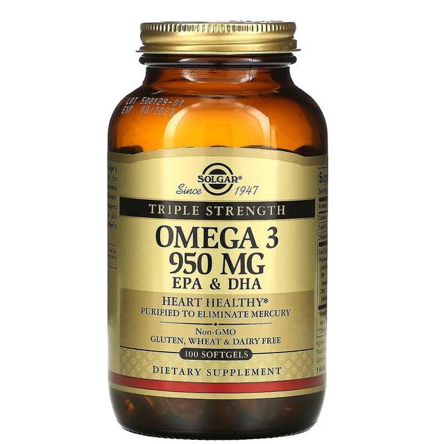 Solgar, omega-3, EPA &; DHA, kolminkertainen vahvuus, 950 mg, 100 pehmeää geeliä on Productcaster.