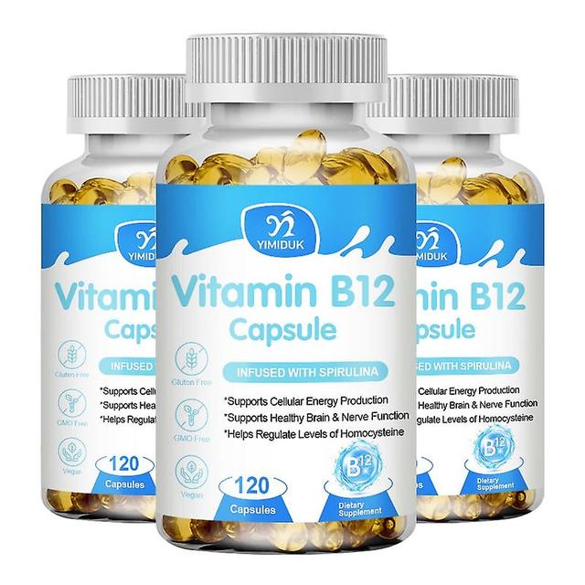 Eccpp Vitamin B12 Capsule 1000 Mcg Methyl B12 Organic Spirulina Protect Nervous System& Blood Cell Immune Vitamin Supplement 3 Bottles 120 pcs on Productcaster.