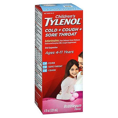 Tylenol detská nádcha + kašeľ + bolesť hrdla perorálna suspenzia bublinková guma, 4 oz (balenie po 1) on Productcaster.