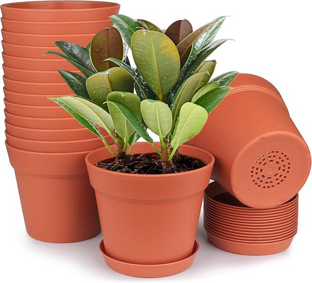 Hgbd-homenote Pots For Plants, 15 Pack 6 Inch Plastic Planters With Multiple Drainage Holes And Trays - Plant Pots For All Home Garden Flowers Succule on Productcaster.