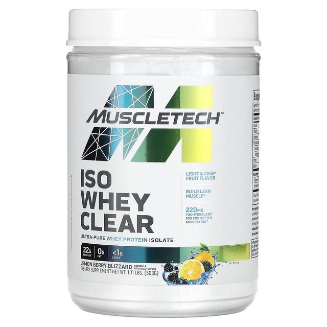 MuscleTech, ISO Whey Clear, Ultrareines Proteinisolat, Zitronenbeeren-Schneesturm, 1,11 lbs (503 g) on Productcaster.