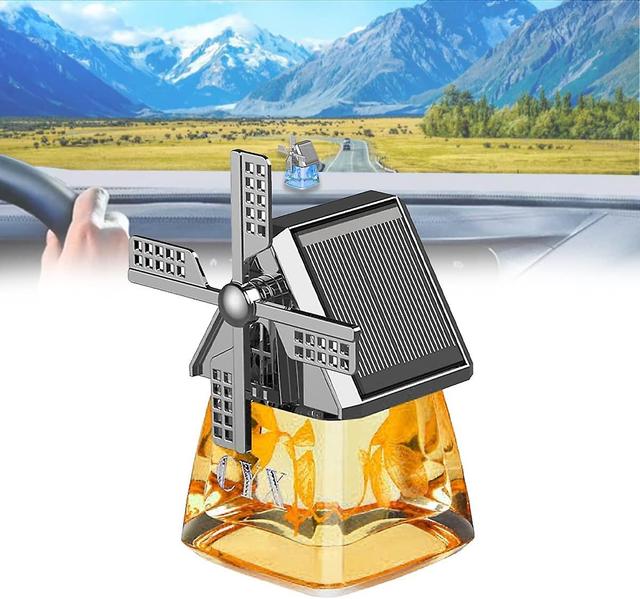 Haobuy Car Air Fresheners, Solar Energy Car Fragrance Diffuser, Windmill Solar Energy Rotating Aromatherapy Car Air Freshener Yellow on Productcaster.