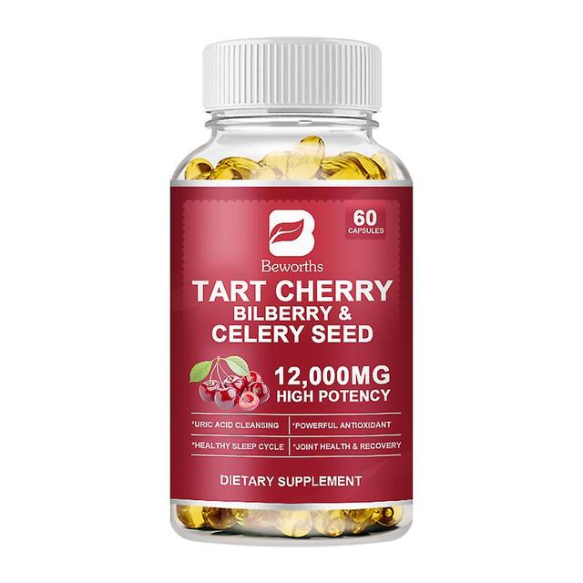 Huamade Organic Tart Cherry Extract kapslar med blåbär Frukt & selleri Seed Premium Urinsyra Rengör för gemensamt stöd och muskelåterhämtning 60pcs on Productcaster.