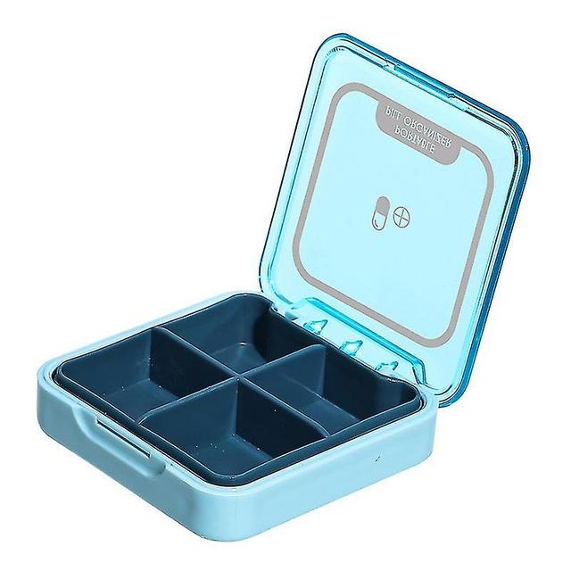 4 Compartment Waterproof Pill Box For Storing Travel Pills Vitamin Tablets Container Plastic Box blue on Productcaster.