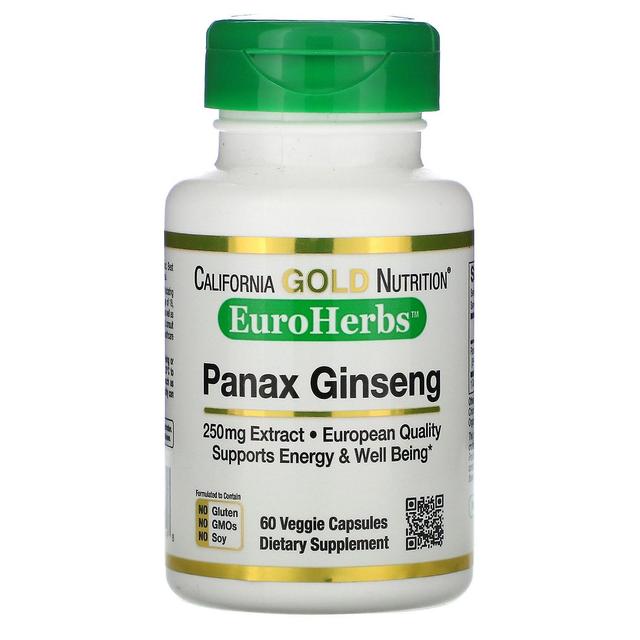 California Gold Nutrition, Panax Ginseng Extract, EuroHerbs, 250 mg, 60 Veggie C on Productcaster.