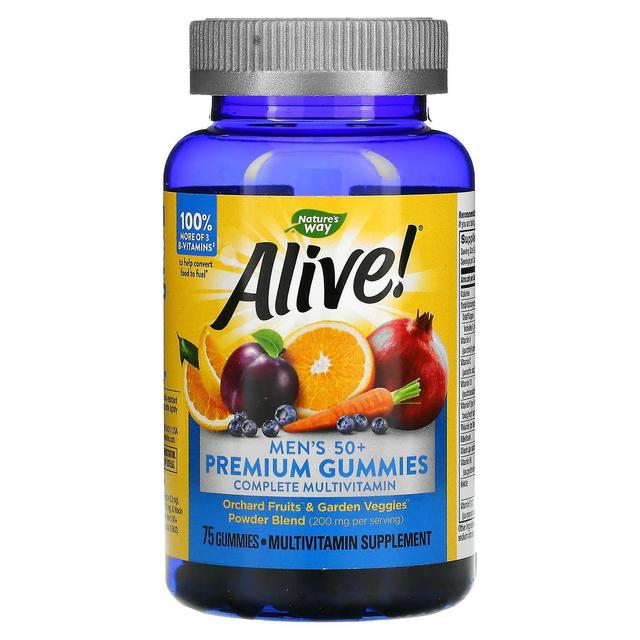 Nature's Way, Alive! Men's 50+ Premium Gummies, Complete Multivitamin, Orange, Grape & Cherry, 75 Gu on Productcaster.