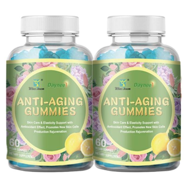 60ct Anti-Aging-Gummis | Nahrungsergänzungsmittel für Hautpflege, feine Linien, Falten, Hautelastizität und dunkle Flecken 2PCS on Productcaster.