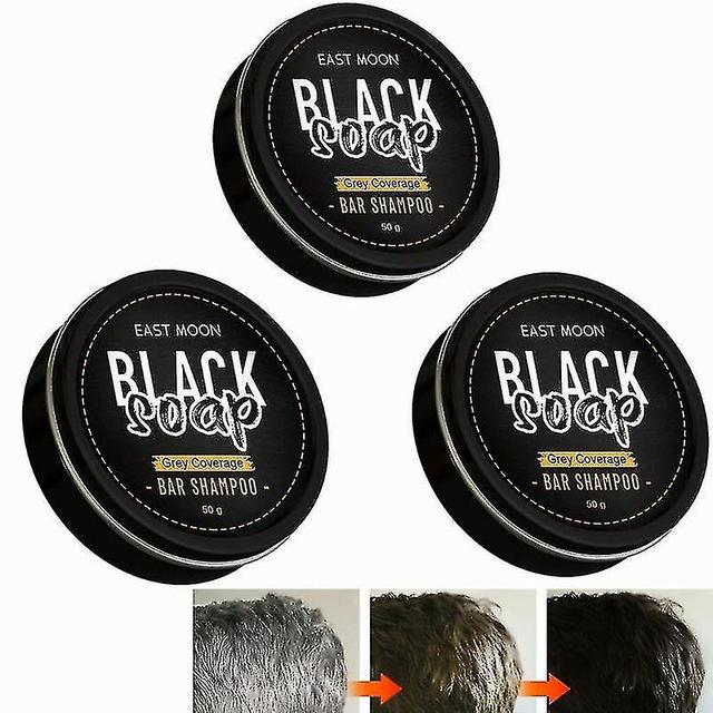 3pcs Men's Grey Coverage Bar Shampoo Hair Darkening Black Soap For Grey Hair Cover 2023 New on Productcaster.