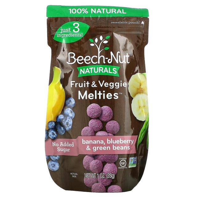 Beech-Nut Bøgenød, Naturals, Frugt & Veggie Melties, 8+ måneder, Banan, Blåbær & Grønne Bønner, 1 oz (28 g) on Productcaster.