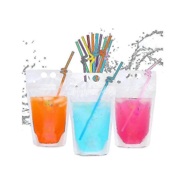 100pcs 16oz Drink Pouches For Adults - Drink Pouches With Straws X100 - Resealable Smoothie Pouches Tw on Productcaster.