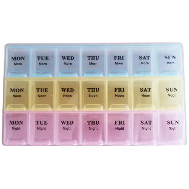 Roadoor Pill Box 21 Grids Waterproof Three Rows Refillable Weekly Vitamin Pills Case Household Supplies on Productcaster.