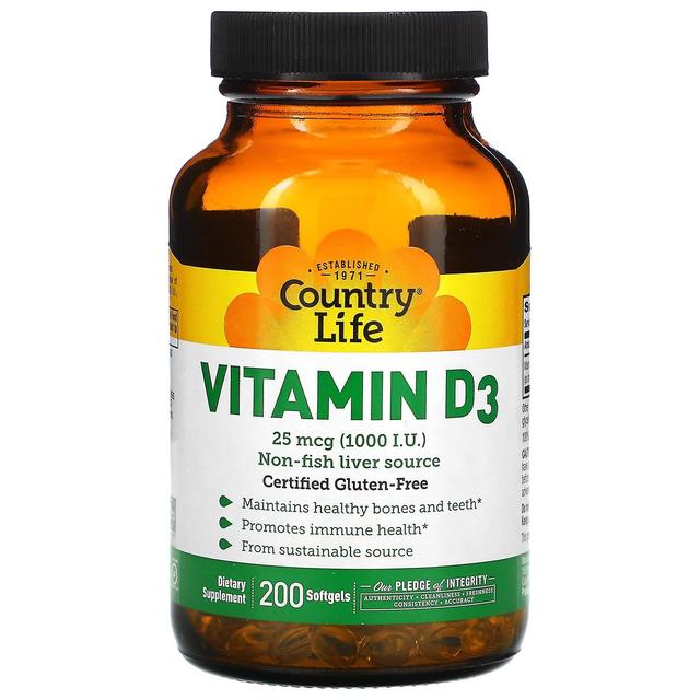 Country Life, Vitamin D3, 25 mcg (1.000 I.E.), 200 Kapseln on Productcaster.