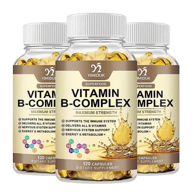 Visgaler Organic Vitamin B Complex Capsule (b12 B1 B2 B3 B5 B6 B7 B9 Folic Acid & Biotin) Relieve Stress Supports Better Mood 3 Bottles 120pcs on Productcaster.