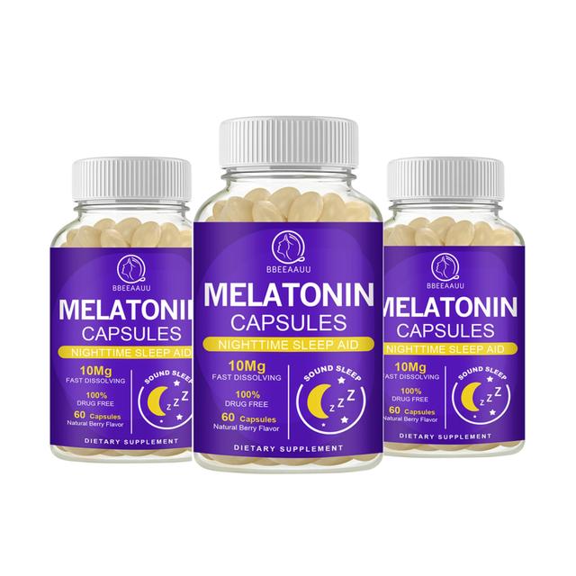 Visgaler BBEEAAUU 10mg Melatonin Kapsel Schlafergänzung für Schlaflosigkeit bei Erwachsenen Schlafqualität Entspannen Gehirn Nerven Gute Laune Jetl... on Productcaster.