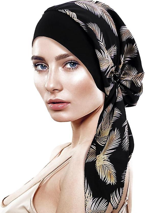 Dewenwils Dww-foulard Pour Femme - Plume Noire, Couvre-chef De Chimiothrapie, Foular style1 on Productcaster.