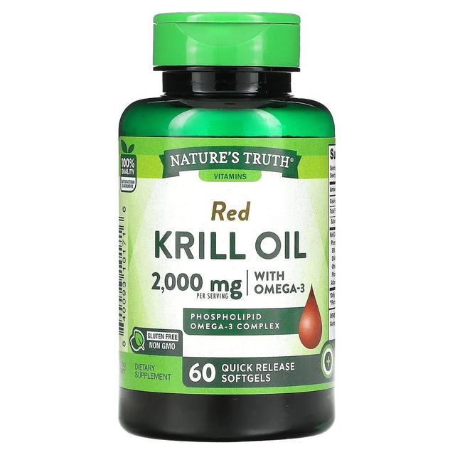 Nature's Truth, punainen krilliöljy, jossa on omega-3, 2,000 mg, 60 nopeasti vapautuvaa pehmeää geeliä on Productcaster.