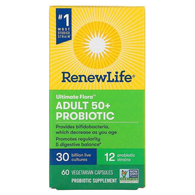 Renew Life, Ultimate Flora, Adult 50+ probiootti, 30 miljardia elävää kulttuuria, 60 kasviskapselia on Productcaster.