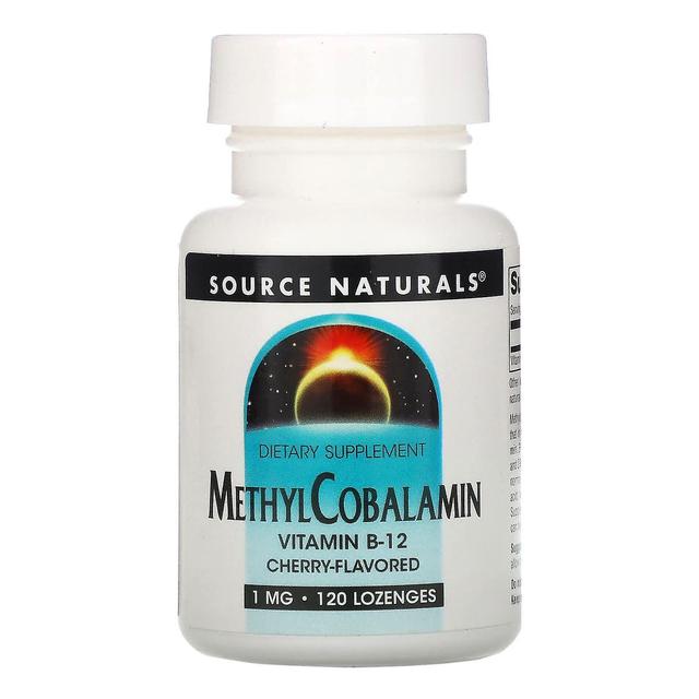 Source Naturals Lähde Naturals, metyylikobalamiini B12-vitamiini, kirsikka, 1 mg, 120 imeskelytablettia on Productcaster.