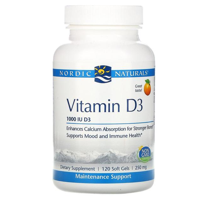 Nordic Naturals, Vitamin D3, Orange, 1.000 IE, 120 bløde geler on Productcaster.