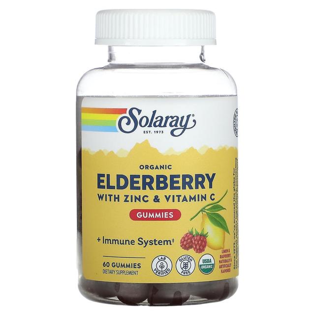 Solaray, Organic Elderberry Gummies With Zinc & Vitamin C, Lemon & Raspberry, 60 Gummies on Productcaster.