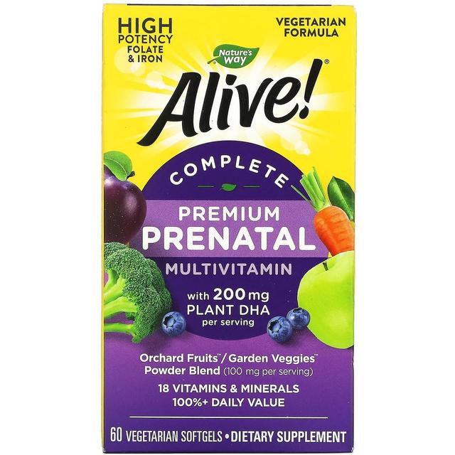 Nature's Way, Alive! Complete Premium Prenatal Multivitamin, 200 mg, 60 Vegetarian Softgels on Productcaster.