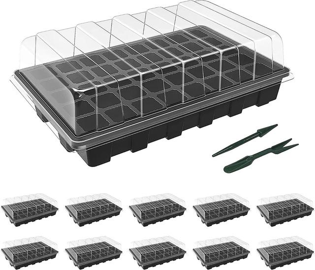 Hgbd-gardzen 5-set Garden Propagator Set, Seed Tray Kits With 200-cell, Seed Starter Tray With Dome And Base 15" X 9" (40-cell Per Tray) - 40-cell 10 on Productcaster.