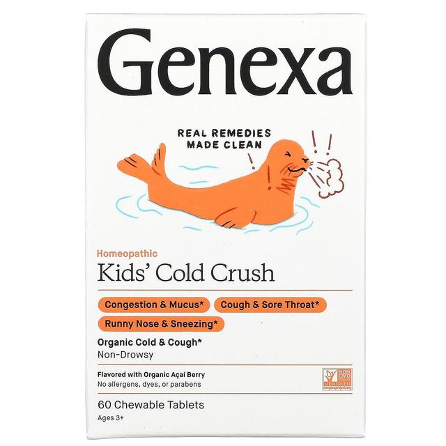 Genexa LLC, Esmagamento a frio das crianças, Resfriado e tosse, Idades 3+, Açaí orgânico, 60 comprimidos mastigáveis on Productcaster.