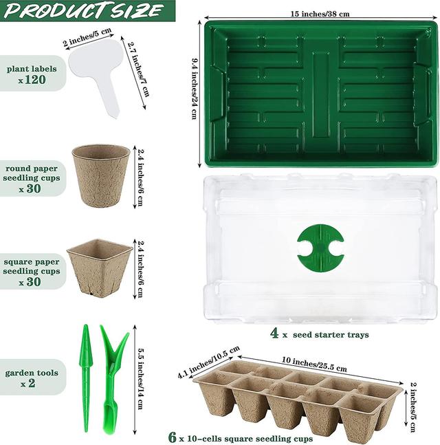 Hgbd-hahood 4 Pack Seed Starter Tray Set Plants Growing Trays Peat Pots For Seedlings With Seed Starter Pots, Plastic Germination Tray, Plant Labels, on Productcaster.