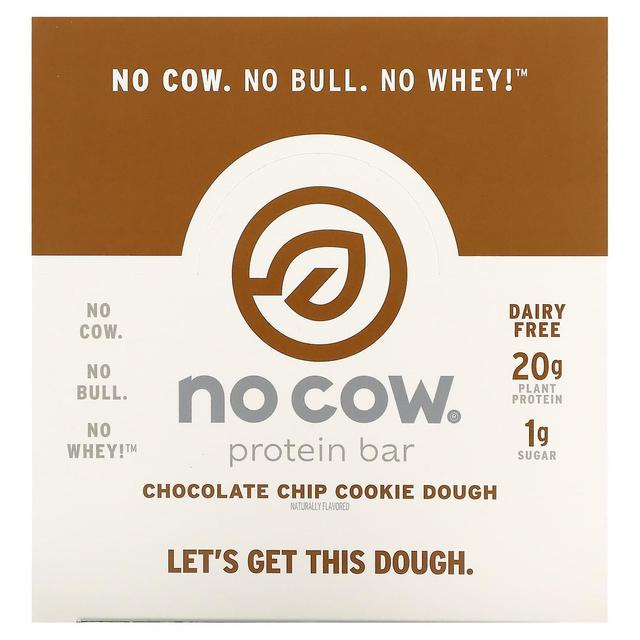 No Cow, Protein Bar, Chocolate Chip Cookie Dough, 12 Bars, 2.12 oz (60 g) Each on Productcaster.