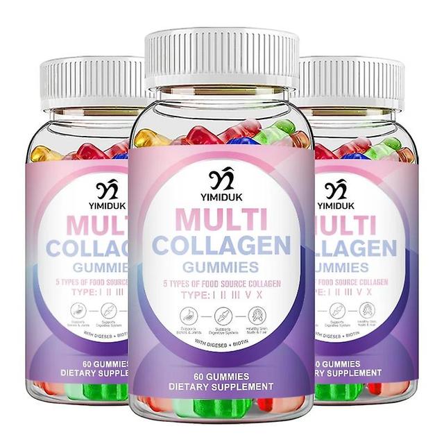 Sofirn Multi Collagen Biotin Gummies Vitamin C Antioxidant Anti-Aging Whitening Skin Beauty Healthy I, II, III, V & X, Supplement 3 Bottles on Productcaster.