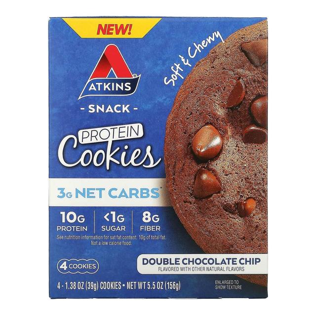 Atkins, Snack, Protein Cookies, Double Chocolate Chip, 4 Cookies, 1.38 oz (39 g) Each on Productcaster.