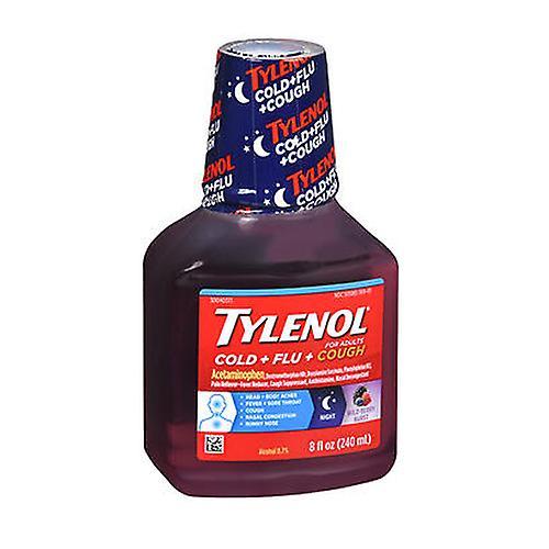 Tylenol Cold + Flu + Cough Night Liquid with Acetaminophen, 8 Oz, Wild Berry (Pack of 1) on Productcaster.