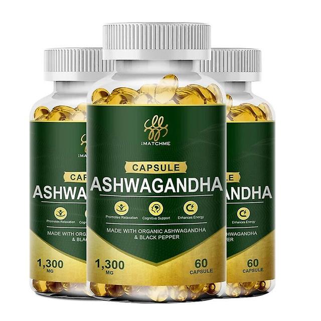 3x Ashwagandha-Extrakt-Kapseln, Stärkung der Immunität, Steigerung der Energie, Verbesserung des Schlafs, Antioxidans, Fettabbau, Stresshuamade Hua... on Productcaster.