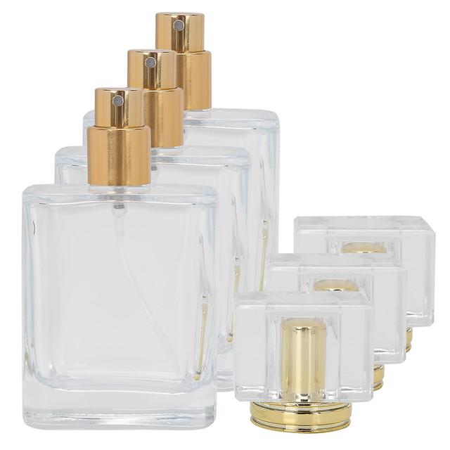 Refillable Glass Spray Perfume Bottle 50ml Empty Atomizer Container Transparent Gold on Productcaster.