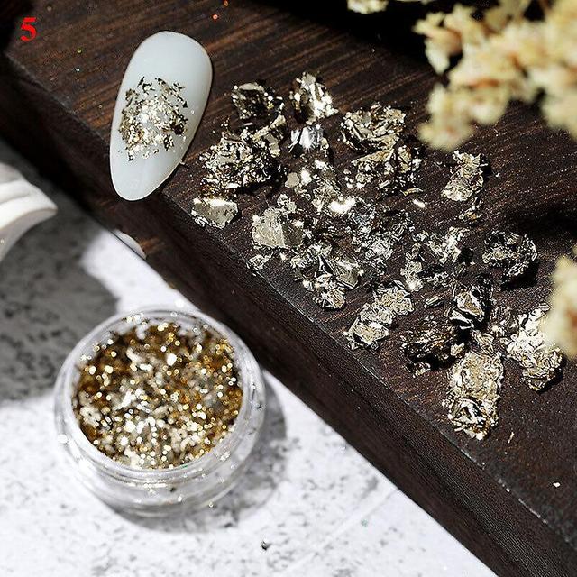 Gold Silver Aluminum Nail Foil Glitter Stickers Sequins Irregular Flakes Powder 5 on Productcaster.