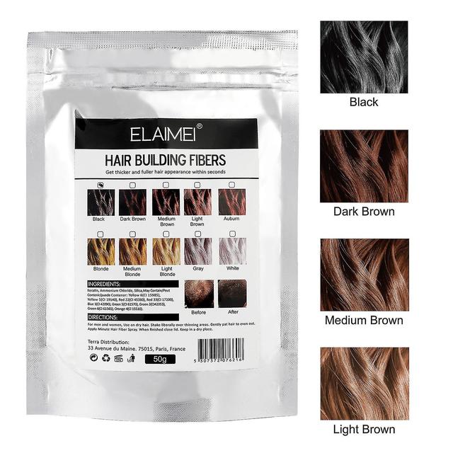 Elaimei Hair Fiber Powder Hairdressing Powder Hairline Powder Thick Hair Replacement Powder 4 Cores e Duas Especificações Marrom escuro 50g on Productcaster.