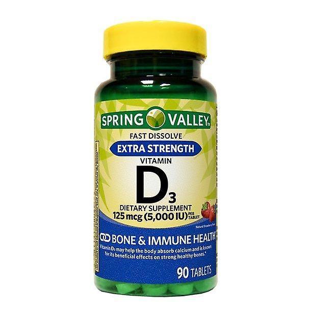 Spring valley fast dissolve vitamin d3 tablets, 125 mcg (5000 iu), natural strawberry flavor, 90 count on Productcaster.