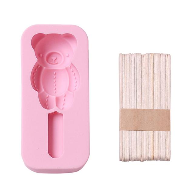 Wharick Ice Cream Mold with 20 Sticks Quick Release Silica Gel Bear Rabbit Shaped Popsicle Mold for Summer Pink on Productcaster.