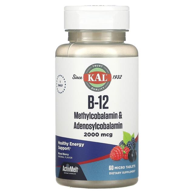 KAL, B-12 Methylcobalamin & Adenosylcobalamin, Bacca mista, 2,000 mcg, 60 Micro compresse on Productcaster.