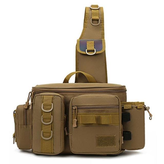 Scacv stijlvolle multifunctionele schoudertas voor vissen lichtgewicht draagbare sport travel pack voor wandelen camping Brown Large Size on Productcaster.