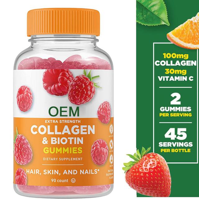 1 pakke kollagenpeptider 100 mg med C-vitamin - Lækkert naturligt aromatiseret gummitilskud - glutenfri - Til led, hårvækst, hud og negle - F 1pc on Productcaster.