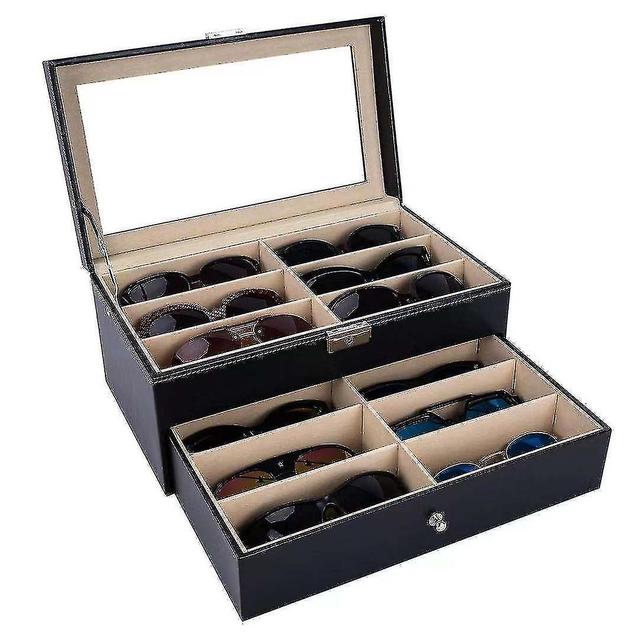 Leather 12 Piece Eyeglasses Storage And Sunglass Glasses Display Drawer ,black on Productcaster.