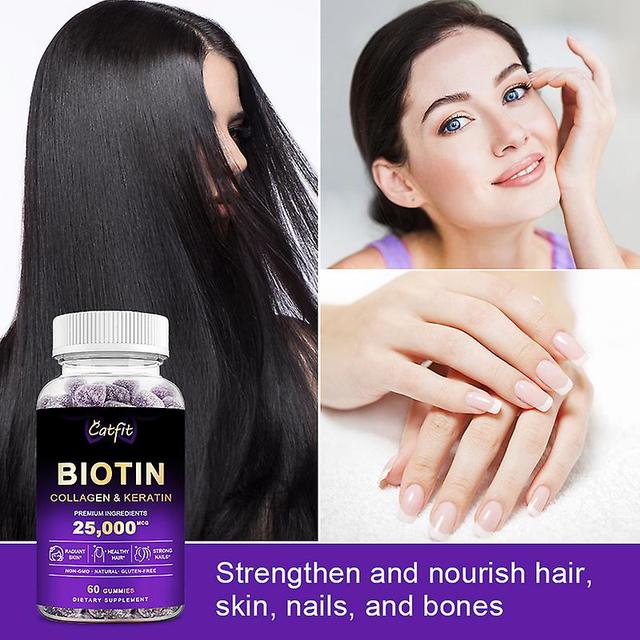 Tib Blueberry Flavor Biotin Gummies Collagen Protein Supplements Forhair Skin&nails Growth Vitamins B7 For Women Men&kids 10pcs on Productcaster.