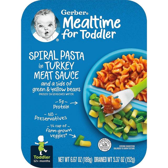 Gerber, Mealtime for Toddlers, 12+ Months, Spiral Pasta In Turkey Meat Sauce and a Side of Green & Y on Productcaster.