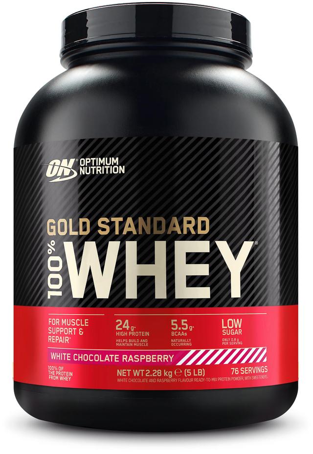 Optimum Nutrition 100% Whey Gold White Chocolate Late Raspberry 2,28 kg 5060245607834 on Productcaster.