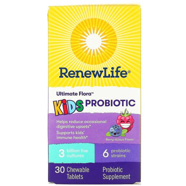 Renew Life, Ultimate Flora, Kids Probiotic, Berry-licious, 3 Billion Live Cultures, 30 Chewable Tabl on Productcaster.