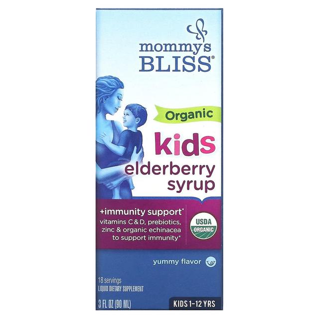 Mommy's Bliss, Kids, 1-12 Yrs, Organic Elderberry Syrup + Immunity Boost, 3 fl oz (90 ml) on Productcaster.