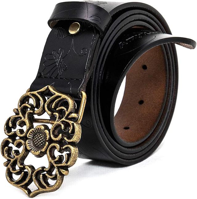 Dewenwils Dww-noir115cm Femme Ceinture En Cuir Vritable Pour Pantalon En Jean Robe Fleurs Avec Ceinture, Ceinture Vintage Fleurs Pour Femme on Productcaster.