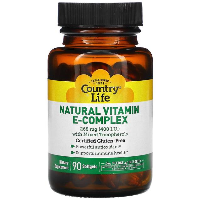 Country Life, Natural Vitamin E-Complex with Mixed Tocopherols, 268 mg (400 IU), 90 Softgels on Productcaster.