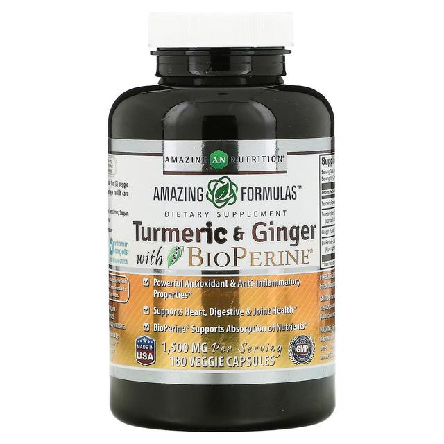 Amazing Nutrition, Turmeric & Ginger with BioPerine, 750 mg, 180 Veggie Capsules on Productcaster.